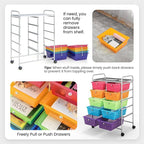 GLACER 10 Drawer Rolling Cart, Storage Cart with Lockable Whieels & Metal Frame, Trolley for Art Craft Oganizer, Mobile Utility Cart for Office, School, Classroom, Kitchen (Clear Rainbow)
