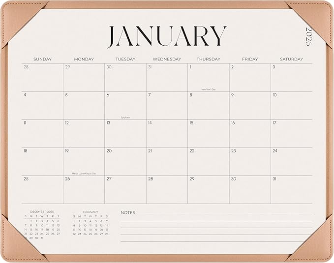 Simplified Desk Calendar 2026-2027 with Desktop Mat, Desk Pad Calendar from January 2026 to June 2027, 14 x 11 Inch, Desk Blotter Calendar for Home Office and School, Easy Planning, Apricot