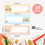 Name Tags for Desks, Construction Truck Theme Students Name Plates, Locker Name Labels for School, Back to School Classroom Decor, 30 Pack (05)