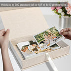 Sprsthai 8x10 Archival Photo Storage Box with Lid – Stackable Memory Keepsake Organizer for Photos, Certificates, Jewelry & Scrapbooking Supplies Beige
