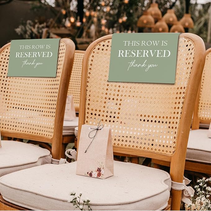 ChissNook Reserved Seating Chair Signs, This Row Is Reserved Pew Cloths Seating Placeholder for Church Pews, Sage Green Wedding Decorations for Reception Parties Event (Sage Green, 4 PCS)