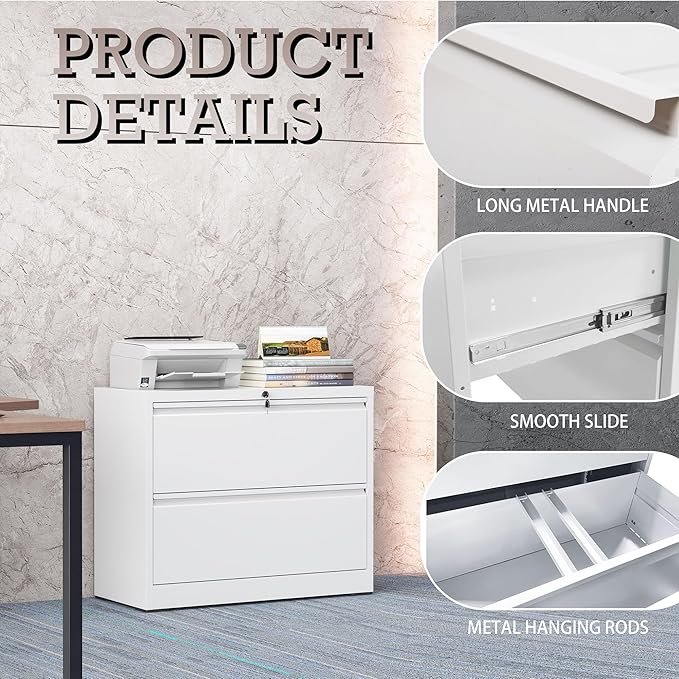 mysteeldepot 2 Drawer Lateral File Cabinet with Lock, File Cabinet, Metal Lateral Filing Cabinets for Home Office, File Storage Cabinet for Legal/Letter/A4 Documents, Assembly Required (White, 35'W)