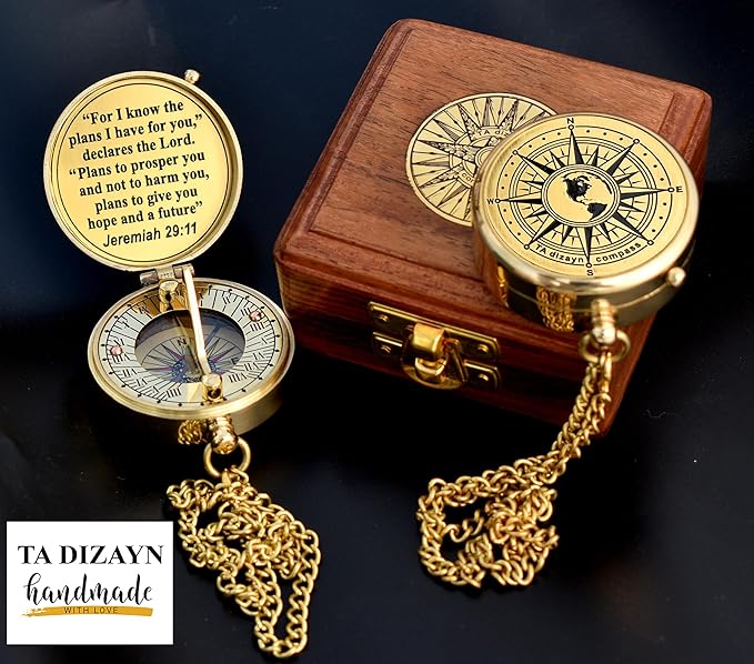For I Know The Plans I Have For You, Jeremiah 29:11, Solid Brass Directional Engraved Compass, Baptism Gifts for Boys Girls, First Communion, Christian Gifts for Men, First Confirmation Gifts for Boys