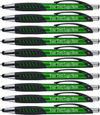 Personalized Pens With Custom Logo or Text-350 Pack Bulk-for Businesses, Parties, and Events, 2 in 1 Ballpoint Pen & Capacitive Stylus for Touchscreen Devices, Click Action, Black Ink, Green