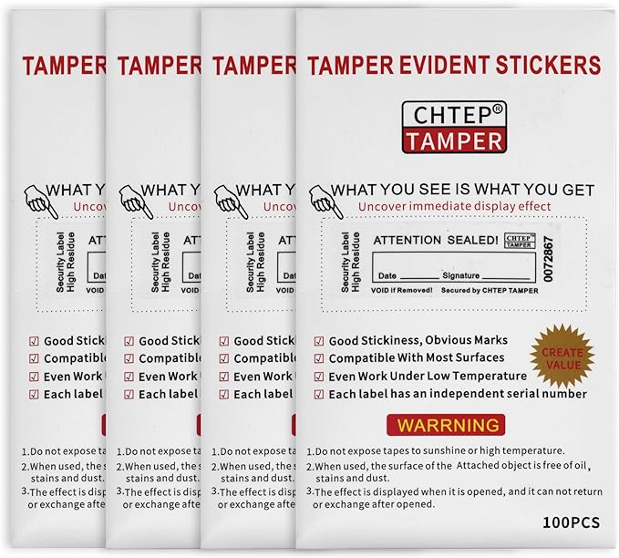 ChtepTamper 100 Pieces Total Transfer Tamper-Evident Stickers Security Labels Great for Goods Shipping,Exchange of Agency Files, Privacy Protection or More(Serial Number 0.8 * 2.4inches White)