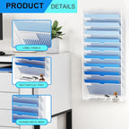 GDINDINFAN Hanging Wall File Organizer 10 Tier Wall Mounted File Holder Document Wall Organizer Magazine Organization for Office Home, White
