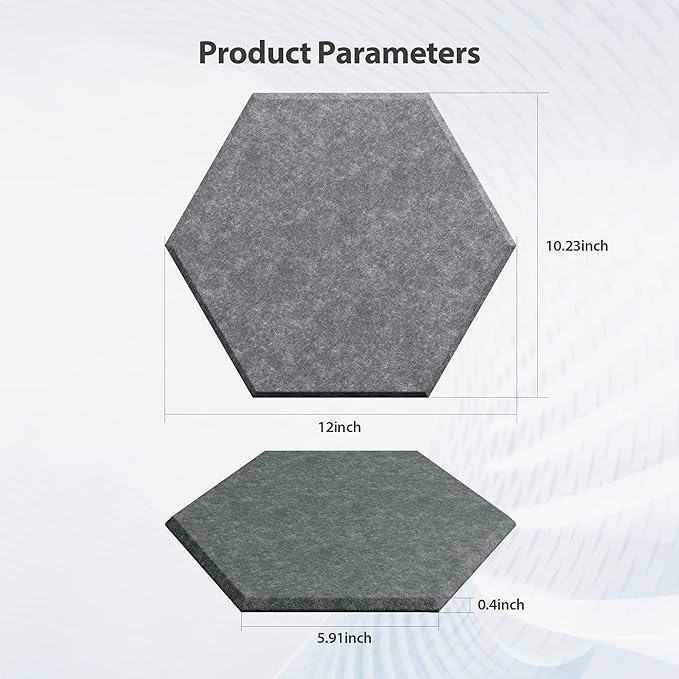 Amantech 12 Pack Acoustic Panels Self Adhesive Sound Proof Foam, High Density Sound Acoustic Foam Panel, 12X10.23X0.4 Inch Hexagon Wall Panels in Home,Office,Reccording Room,Studio(Moonlight Grey)