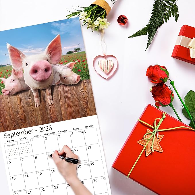 2026 Wall Calendar,Calendar 2026, November 2025 - December 2026, Wall Calendar Pigs & Piglets, 12" x 24" Opened,Full Page Months Thick & Sturdy Paper for Gift Perfect Calendar Organizing & Planning
