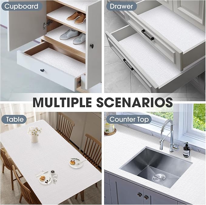 ALIUNI Drawer and Shelf Liner, Non-Slip Kitchen Cabinet Liners Non-Adhesive Thick Strong Grip Waterproof Washable Mats Protect Dresser Shelves Cupboard Bathroom Cabinets, White, 24 in X 10 FT
