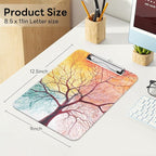 Luminzo Plastic Cute Clipboard Low-Profile Metal Clip, A4 Letter Size 9 x 12.5 in, 8.5 x 11 Paper Clip Board for Teachers, Nurses, Classroom,Sunset Tree