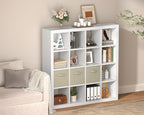 furtble Bookshelf with Storage Bins, 16-Cube Storage Organizer with Back Panels, Modern Wood Open Bookcase, Multifunctional Display Shelf for Living Room, Bedroom, Home Office, White