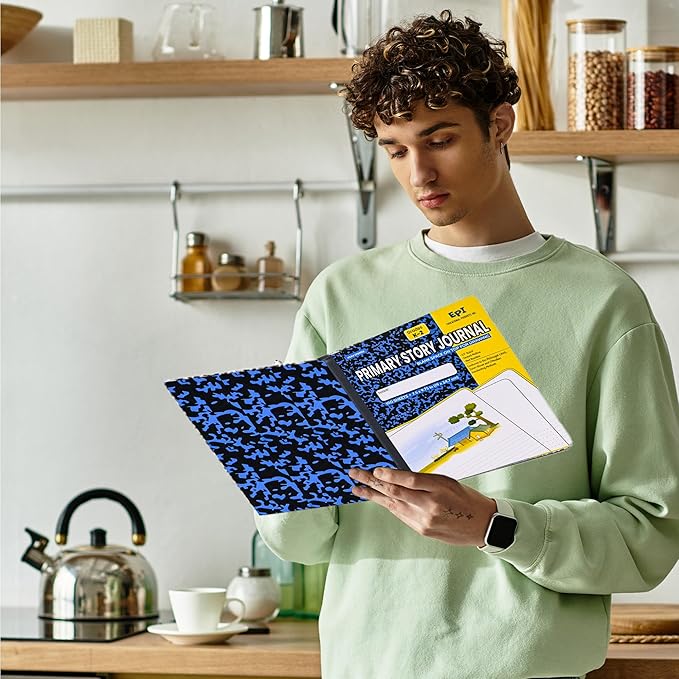 EPI 12 Pack Primary Ruled Composition Notebook Black - 200 Pages (100 Sheets), 9-3/4 x 7-½ - Classroom Back to School Supplies, Heavy Duty, Durable Hardcover Office Notebooks, Sewn