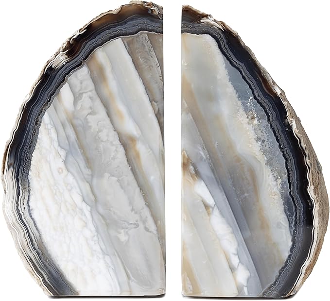 Nature's Decorations Black Agate Bookends – A+ Grade Geode Heavy Duty Decorative Stone Crystal for Shelves & Bookcases, Natural Polished Bookshelf Decor, 1 Pair 3-4Lbs
