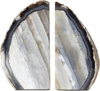 Nature's Decorations Black Agate Bookends – A+ Grade Geode Heavy Duty Decorative Stone Crystal for Shelves & Bookcases, Natural Polished Bookshelf Decor, 1 Pair 3-4Lbs