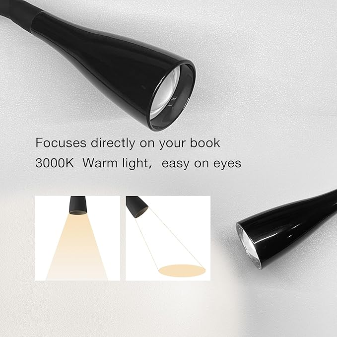 TOPMB Book Light for Reading in Bed, Eye-Caring LED Reading Light, 360° Flexible Clip on headboard lamp, 5W 3000k Desk Lamp with Clamp for Bedroom, Office, Painting, Workbench and Sewing, Black