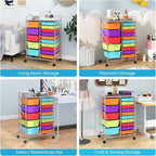 Giantex 15-Drawer Organizer Cart Office School Storage Cart Rolling Drawer Cart for Tools, Scrapbook, Paper (Multicolor)
