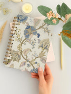 BitKan Vintage Blue Floral Spiral Notebook, Classic English Cottagecore Floral Journal, Pretty Flower Journal for Women, Traditional Botanical Flower Notebook 5.5x8.3 Inch-371
