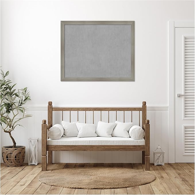 Amanti Art Grey Framed Magnetic Board 36x44 X-Large Vision Board for use with Magnets, 100% Metal Sheet to Display Items as Office Decor or for Home Organization in mudroom, Kitchen or Kids Room