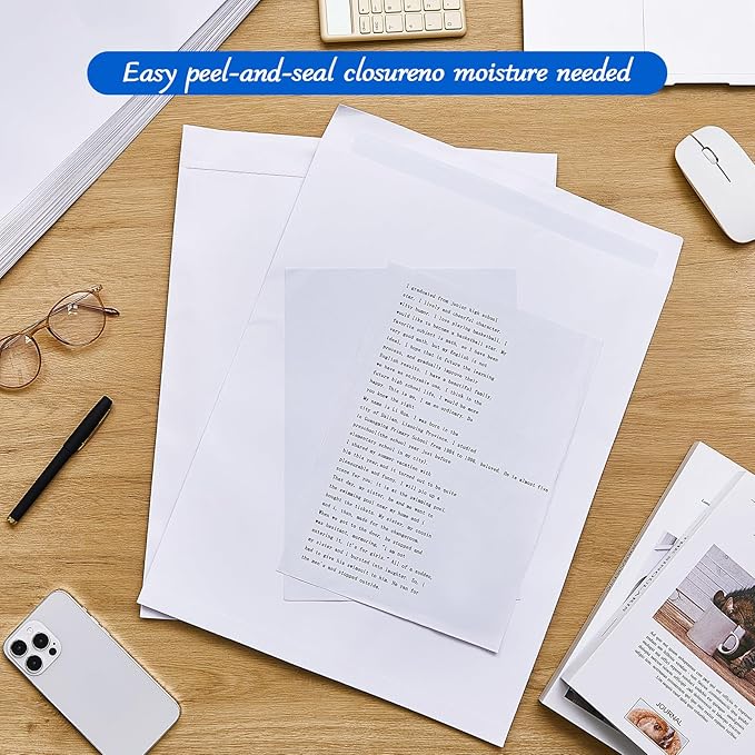 Motipuns 50 Pcs 14'' x 18'' Extra Large Mailing Envelopes 32lb with Gummed Flaps, Catalog Jumbo Craft Envelopes for Mailing, Storage and Organizing Documents Office Supplies(White)