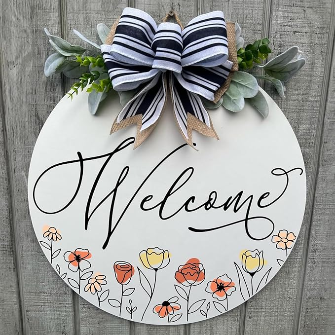 Wood front door sign Wood sign Home decor Welcome sign Sign for front door House warming gift Wedding gift (Wildflower 3.0-UV026(A1) P002, 22" Width)