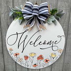 Wood front door sign Wood sign Home decor Welcome sign Sign for front door House warming gift Wedding gift (Wildflower 3.0-UV026(A1) P002, 22" Width)
