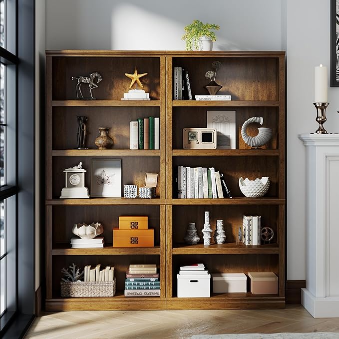 Bevfint 70 in Tall Bookcase, White Bookshelf Open Storage 5-Tier Shelves, 33 inch Wide Floor Standing Indoor Furniture, Book Cases for Home School Library Office Bedroom Kids, Vintage Oak 5 Tiers