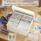 Decorative Photo Storage Box - 2 Pack Linen Photo Box Organizer with Dividers, Fits Holds Up to 1700 Pictures and 4x6 Photos, Memory Keepsake Organizer for Scrapbook Supplies, Cards, Stamps (Beige)