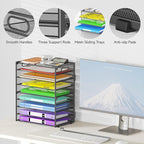 Cawukege 9 Tier Paper Organizer with Handle, Large Capacity Desk Organizer Mesh File Folder Letter Paper Tray Desktop Document Sorter for Classroom, School, and Office Accessories Organization - Grey
