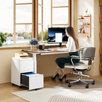 MIIIKO 2 Drawer File Cabinet on Wheels, Home Office Mobile File Drawers Under Desk, Filing Cabinets with Drawers for Legal/Letter/A4 File Folders(White),Un-Assembled