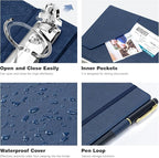 Ospelelf 3 Ring Binder With Clipboard 1 Inch Leather for Letter Size (8.5" x 11"), 5 Tab Dividers Office Supply, Dark Blue