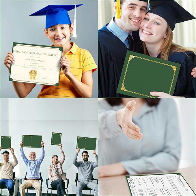HAUTOCO 30 Pack Certificate Holders, Green Diploma Folders Certificate Covers with Gold Foil Border for Letter Size 8.5x11 Cardstock, Award, Document, Graduation