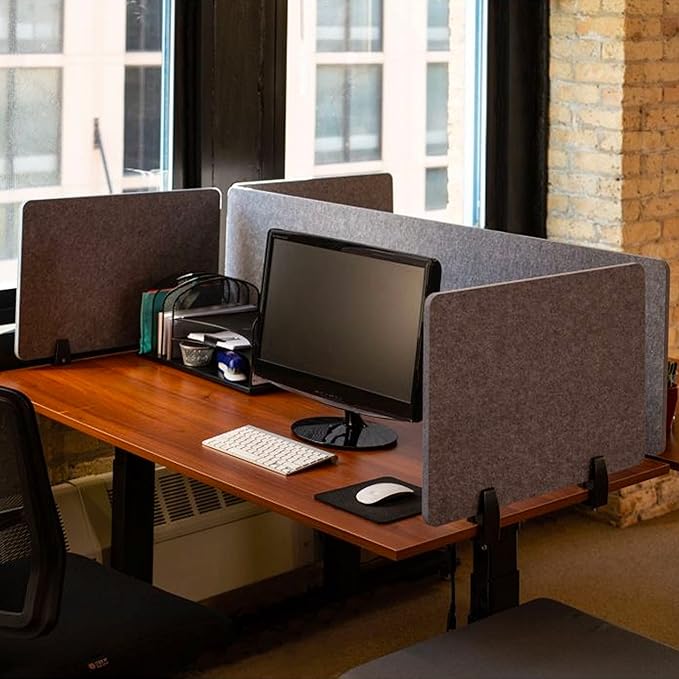 Stand Up Desk Store ReFocus Raw Clamp-On Acoustic Desk Divider Mounted Privacy Panel to Reduce Noise and Visual Distractions (Castle Gray, 47.25" x 16")