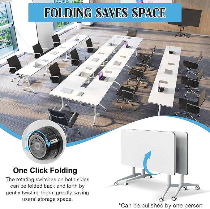 JEHUJD Conference Table,55.1''Folding Conference Room Table for 4-12 People,Mobile Flip Top MeetingTraining Table with Different Coulor and Styles for Offices, Classrooms,Meeting Room (6, 47.2 A)