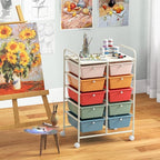 GLACER 10 Drawer Rolling Cart, Storage Cart with Lockable Whieels & Metal Frame, Trolley for Art Craft Oganizer, Mobile Utility Cart for Office, School, Classroom, Kitchen (Multicolor)