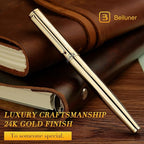 BEILUNER Gold Personalized Fountain Pen,Stunning Luxury Surface,24K Gilded Nib(Fine),Gorgeous 24K Gold Finish, Ink Converter,Fancy Gift for Men&Women-Elegant, Graduation,Office Pens for Writing
