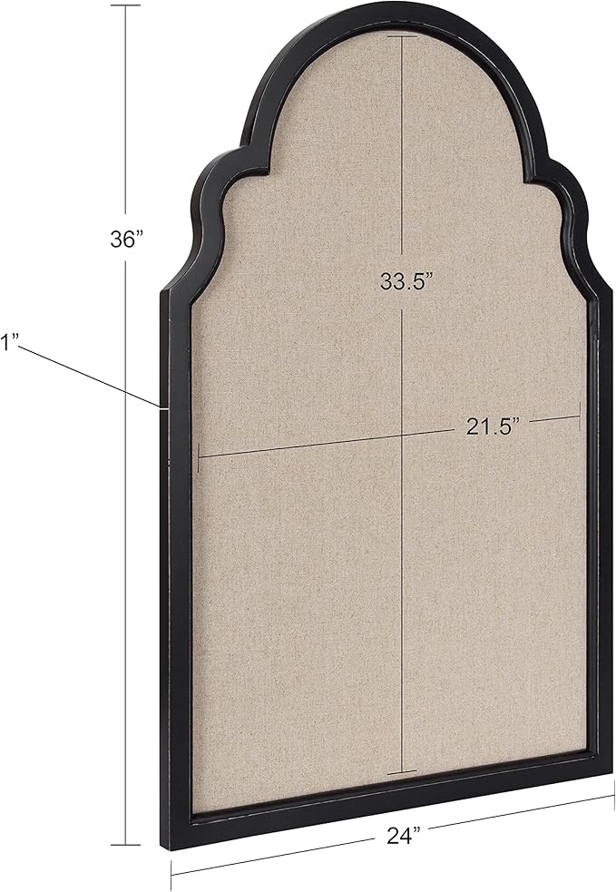 Kate and Laurel Hogan Farmhouse Framed Arch Fabric Pinboard, 24 x 36, Black, Decorative Bulletin Board with Moroccan Arch and Linen Fabric Pinning Surface for Wall