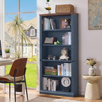 RWYHG 70" Blue Tall Bookshelf Set of 2,5-Tier Thick Wooden Book Shelf with Adjustable Shelves,Free Standing Farmhouse Bookcase with Open Display Storage,Floor Vintage Bookshelves for Living Room