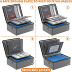 ENGPOW Fireproof Document Box, Hard Case File Box with Fireproof Zipper＆Lock, 6400°F Heat Insulated Fire and Water Resistant File Organizer Storage Safe for Important Documents Laptop Cash, Gray