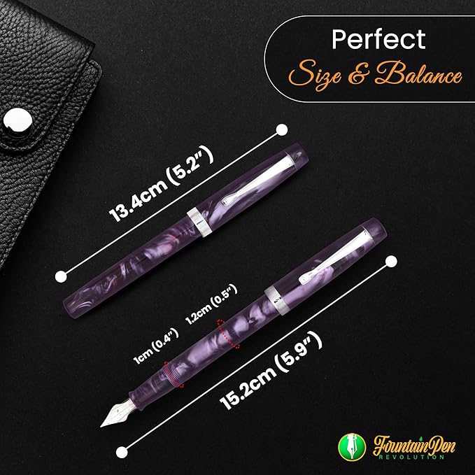 FPR Himalaya V2-Chrome Ultra Flex Nib Pen - Twist-Style Converter Filled Calligraphy Pens for Writing-Fancy Pens for Men & Women - Flex Fountain Pen w/Metal Clip & Cap Ring (Amethyst Purple Acrylic)