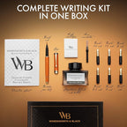 Wordsworth & Black Calligraphy Pen Gift Set, Includes Ink Bottle, 6 Ink Cartridges, Ink Refill Converter, 6 Replacement Nibs, Luxury Bamboo, Journaling, Smooth Writing Pens [Cherry Wood]