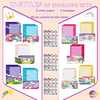 TaoBary 160 Pcs Stationery Paper Set 50 Double Sided Stationery Papers with 50 Matching Envelopes and 60 Round Dot Sticker, 10 Design(Unicorn,8.5 x 11 Inch)