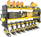 KAFAHOM Power Tool Organizer，Large 8 Drill Holder Wall Mount ，Heavy Duty Metal Tool Shelf with 12 Hooks Storage Rack for Garage Organization，Utility Cordless Drill Holder and Battery Shelves