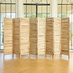 Room Partitions and Dividers, Temporary Wall with Double Hinges, 5.6 Ft Tall Folding Louver Wood Screen for Home Office Bedroom Hotel Decoration (8 Panels, Wood Color)