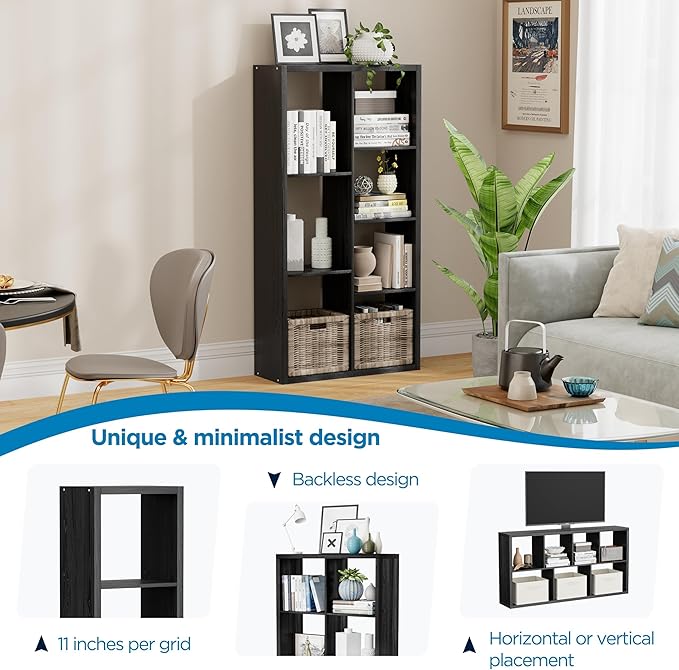 Jpiziso 7 Cube Storage Organizer, Cube Shelf with Heavy-Duty Thick Boards, 25.12" L x 9.37" W x 48.74" H, Smooth Easy-Clean Panels, Simple Assembly, for Living Room Bedroom Office, Black