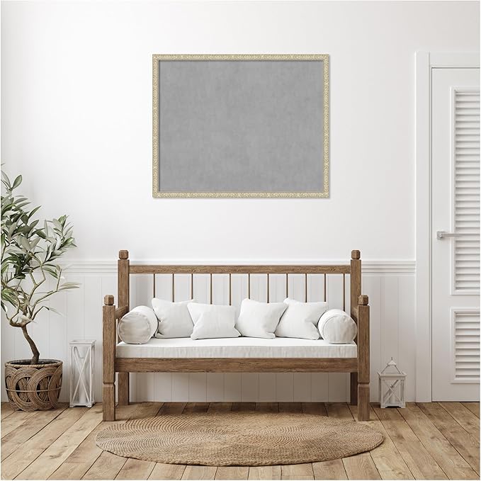 Amanti Art Silver Framed Magnetic Board 34x42 X-Large Vision Board for use with Magnets, 100% Metal Sheet to Display Items as Office Decor or for Home Organization in mudroom, Kitchen or Kids Room