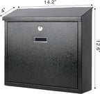 xydled Mail Boxes with Key Lock,Locking Mailbox Wall Mounted,Security Mailbox with Lock and Key,Large Capacity,Steel Cover Metal Postbox for House,14.2X 4X 12.6 Inch, Black