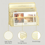 SUPEASY Mail Organizer for Desk, Mesh Metal Mail Holder Countertop with 3-Slot, Letter Sorter File Holder, Office Envelope Organizer for Mails (Gold)