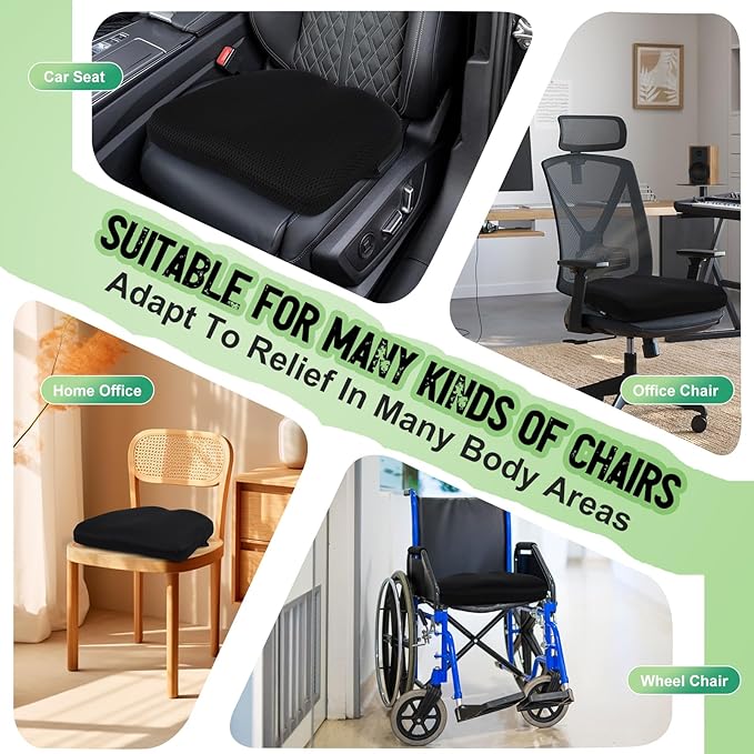 Aurssa Air Fiber Office Chair Cushion - Ergonomic Seat Cushion for Orthopedic Coccyx, Relief Hip & Back Support - Doctor Recommended Cushion for Long Sitting Worker Driver & Handicapped (Black)