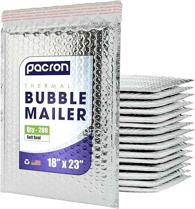 200-Pack Insulated Silver Thermal Bubble Mailers 18 x 23 - Waterproof Metallic Foil Self-Sealing Padded Envelopes for Cold Shipping, Perishables, Food, Cosmetics, Pharmaceuticals