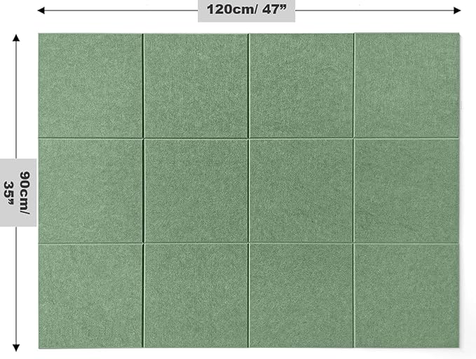 DECORITA Green Bulletin Board | Large Cork Boards Alternative for Walls | Felt Cork Board for Office, Home & Classroom | Green Office Classroom Supplies | Felt Wall Tiles (12-Pack) | Forest Green